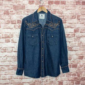 Ranger's clothing Men's Western Denim Snap Shirt Embroidered long horn Size S